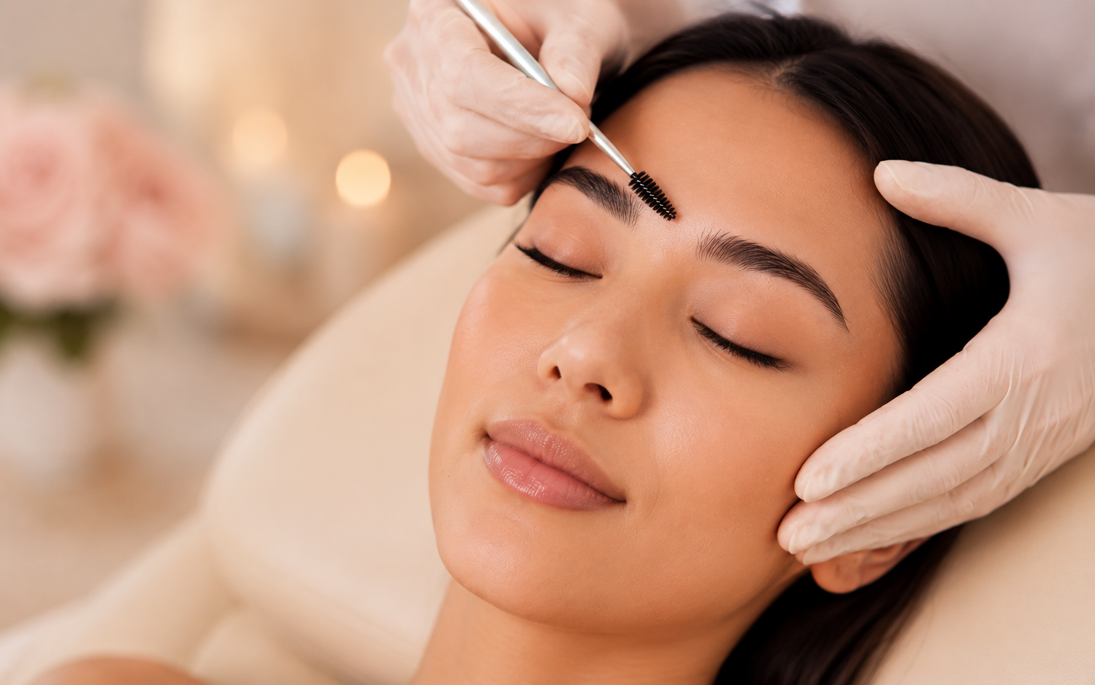 Brows and lashes treatment for shaped brows and lifted lashes at Rhea Aesthetics.
