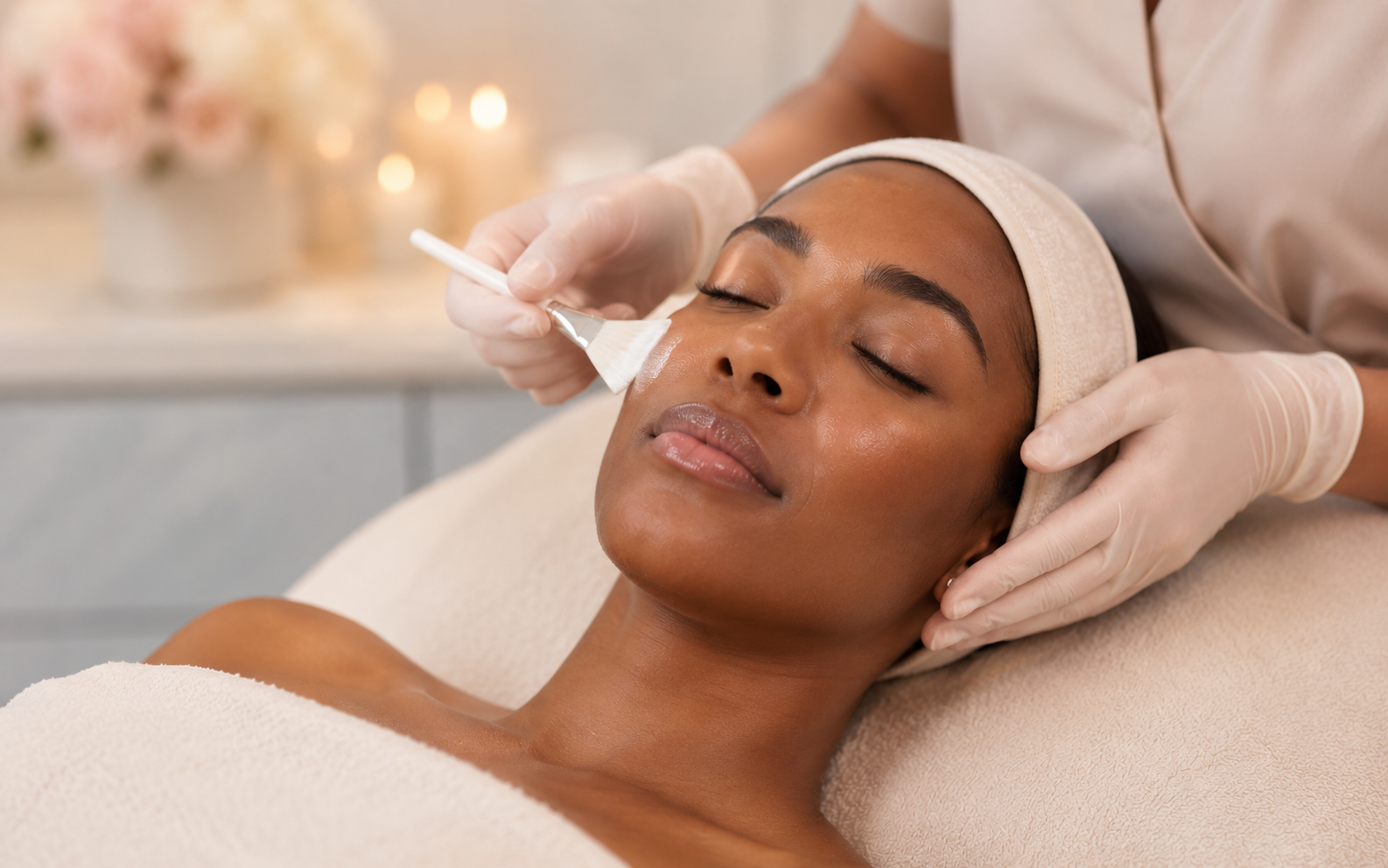 Facial treatment for hydrated, refreshed, healthy-looking skin at Rhea Aesthetics.